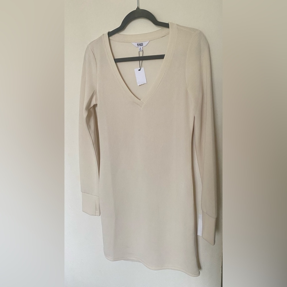 NWT BB Dakota Steve Madden Creme V Neck Ribbed Midi Dress